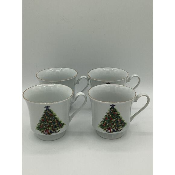 4 x Vintage Christmas Tree FOOTED TEA CUP Sea Gull Fine China by JIAN SHIANG - Picture 1 of 8
